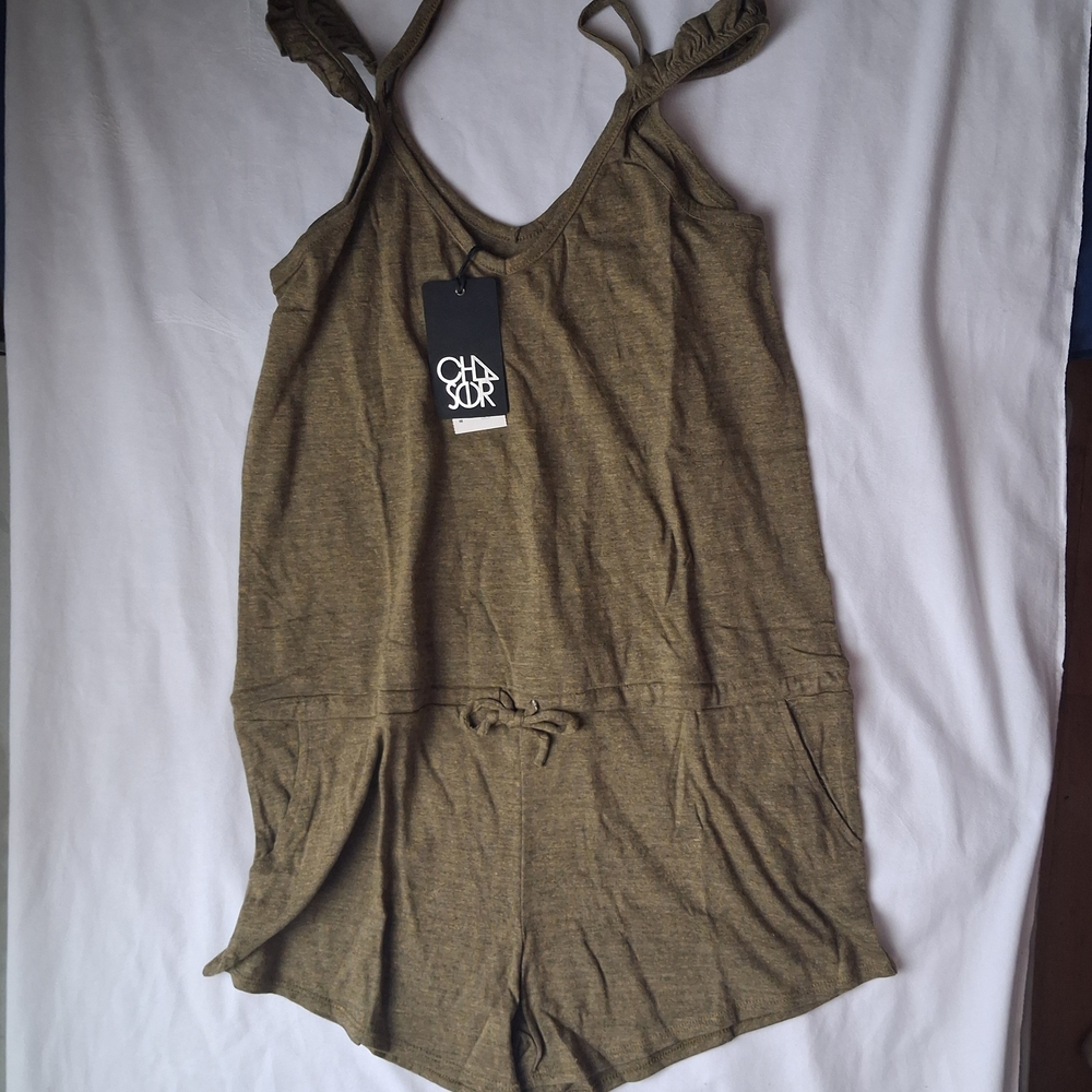NWT Chaser Olive Green Romper Womens Cute Outfit Soft ruffles